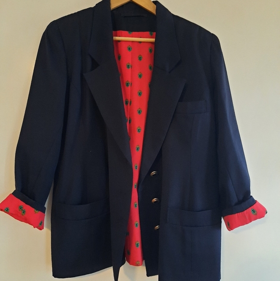 Black blazer with red printed lining sz M - Picture 4 of 9